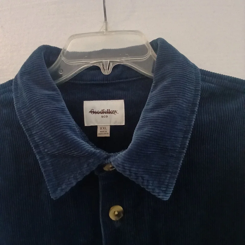 Goodfellow And Co Men's Shacket XXL Navy Blue Corduroy‎ Ribbed Trucker Jacket...
